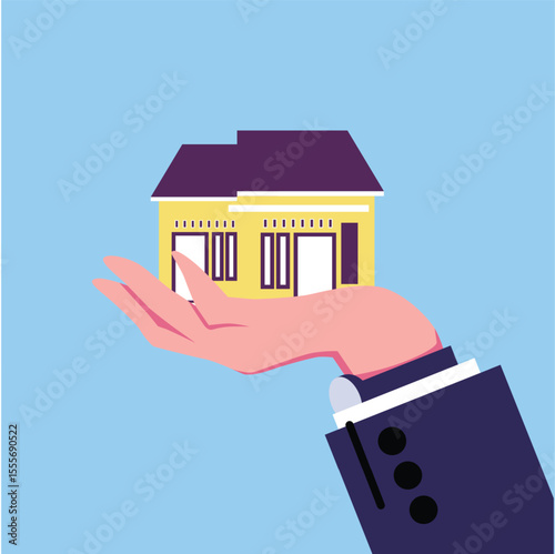 Hand holding home flat vector illustration design