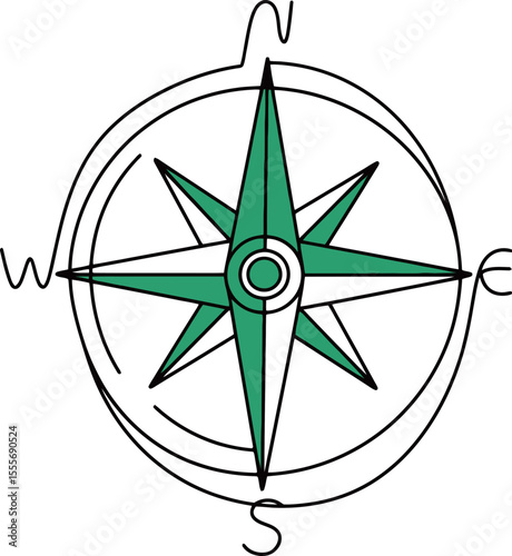 Compass Design with Cardinal Directions and Green Needle