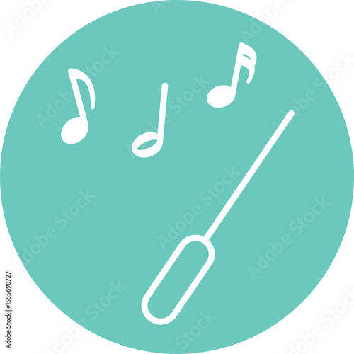Conductor Baton with Notes on Teal Background
