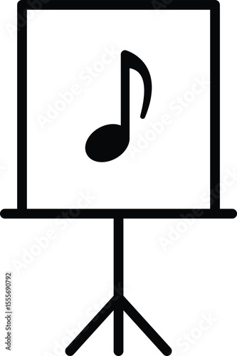 Music Stand with Note Black Line Illustration