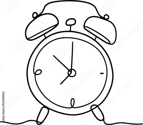 Simple Line Drawing of an Alarm Clock with Bells and Legs