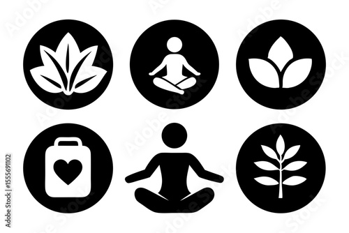 wellness icon set sihouette black vector bundle
