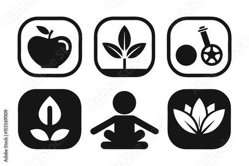 wellness icon set sihouette black vector bundle