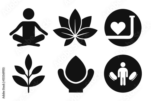 wellness icon set sihouette black vector bundle