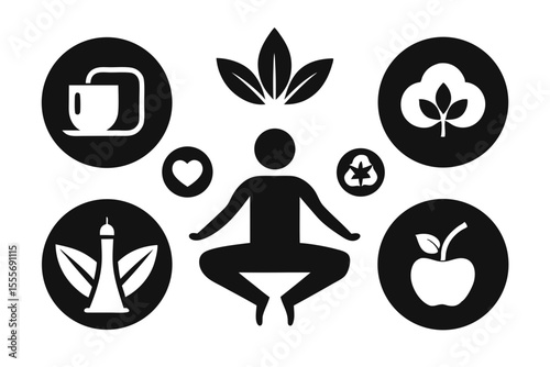 wellness icon set sihouette black vector bundle