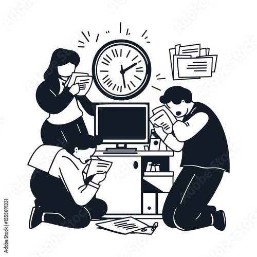 Illustration of stressed office workers feeling pressure from a deadline
