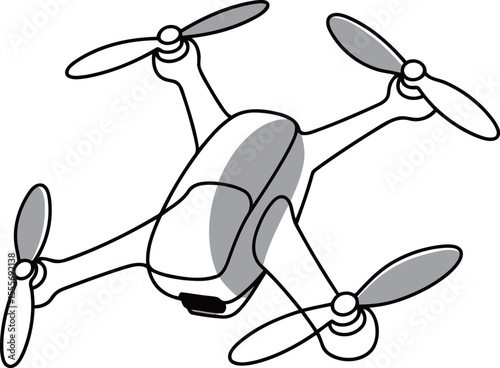 Drone with Four Rotors Flying in Air