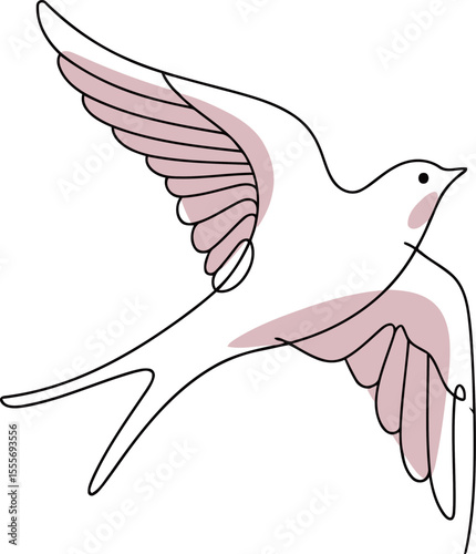 Flying Bird with Graceful Wings spread wide and soft pink hues