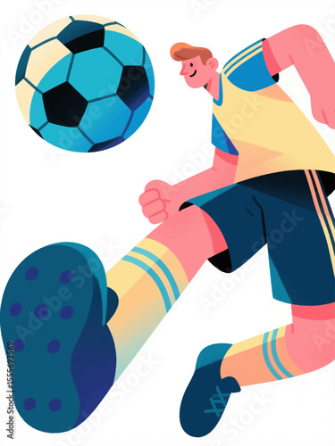 Vector illustrations of football events, athletes playing football, promotional posters for sports meetings, flat and colorful cartoon characters, healthy and happy life