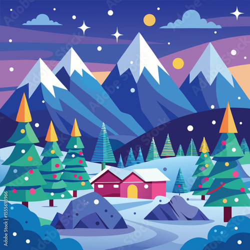 Christmas winter landscape background. Abstract Vector