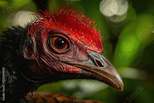 Brush Turkey Displaying Bright Red Wattle and Casque in Australian Rainforest