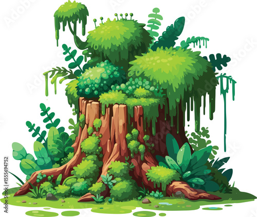 Game Asset Tree Stump with Moss