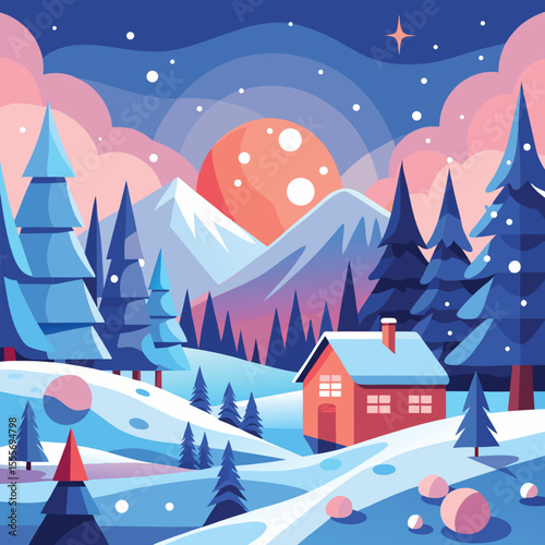Christmas winter landscape background. Abstract Vector