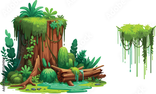 Jungle Tree Stump with Vines