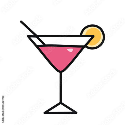 Cosmopolitan cocktail vector color illustration icon. Simple image of festive alcoholic drink