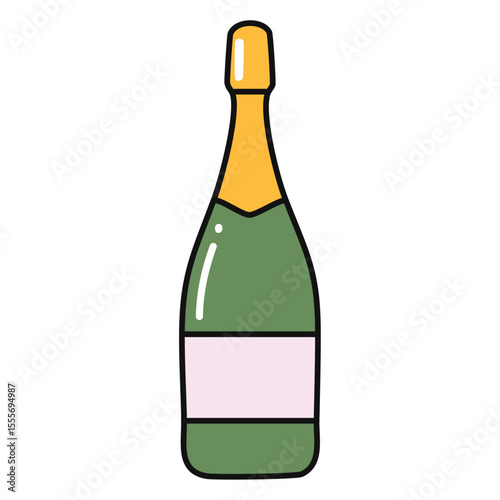Champagne bottle vector color illustration icon. Simple image of sparkling festive alcoholic drink