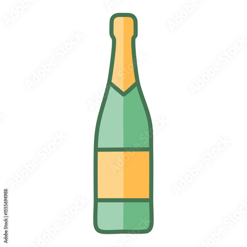 Champagne bottle vector color illustration icon. Simple image of sparkling festive alcoholic drink