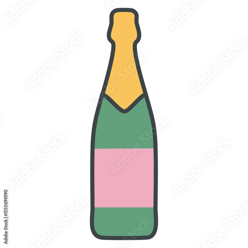 Champagne bottle vector color illustration icon. Simple image of sparkling festive alcoholic drink