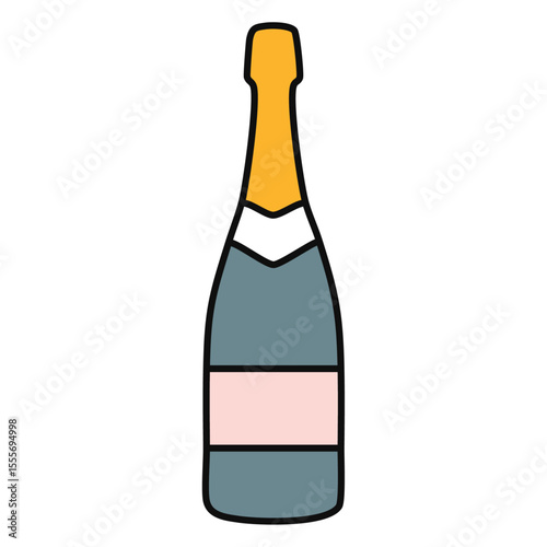 Champagne bottle vector color illustration icon. Simple image of sparkling festive alcoholic drink