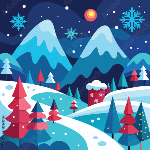 Christmas winter landscape background. Abstract Vector