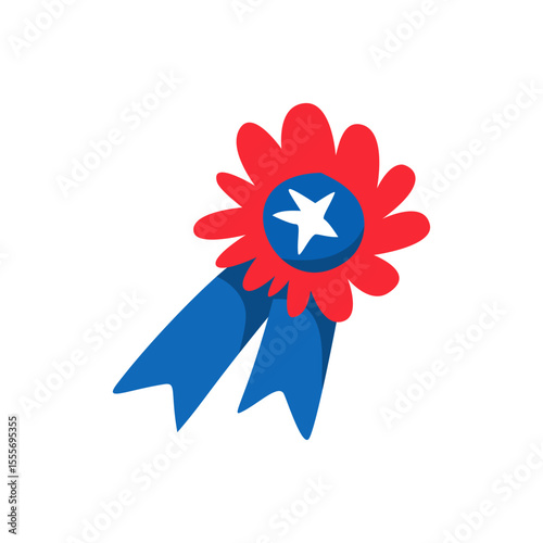 Patriotic Award Ribbon with Star and Flowing Blue Ribbons.