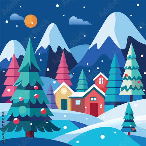 Christmas winter landscape background. Abstract Vector