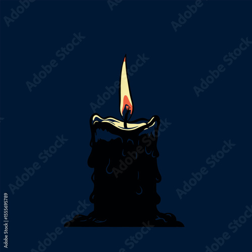 vector illustration of burning candle on dark blue background