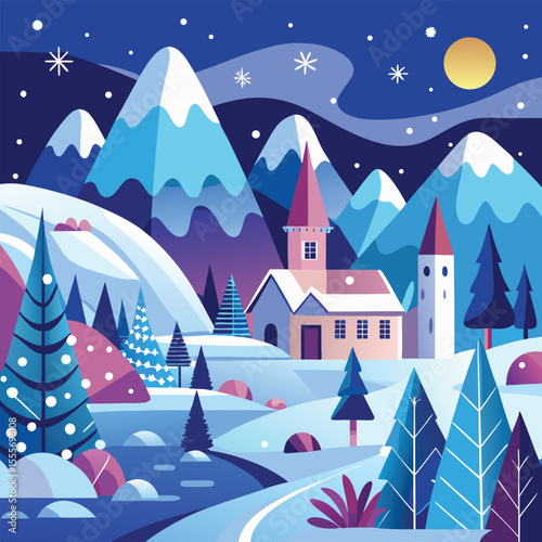 Christmas winter landscape background. Abstract Vector