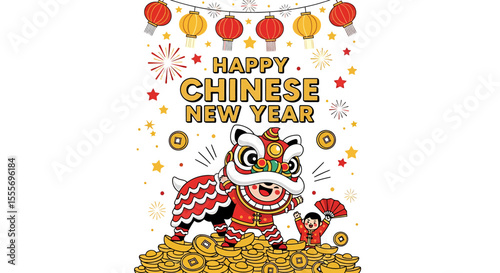 Joyful Lion Dance Performance atop Gold Ingots for Chinese New Year