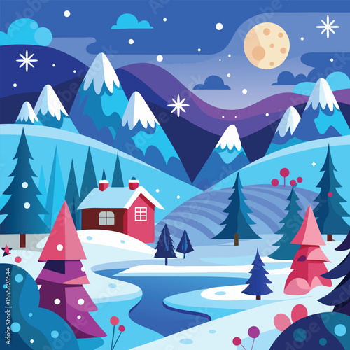 Christmas winter landscape background. Abstract Vector