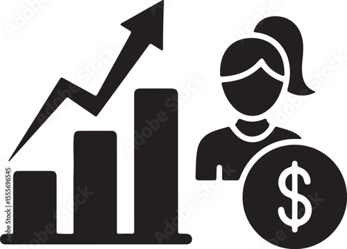 Businessman on a dollar chart, symbolizing financial success and market growth
