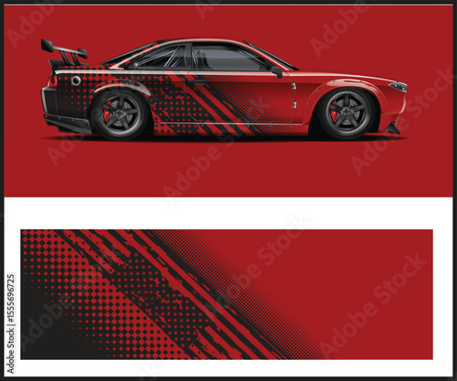 Red and Black Car Wrap Design with American Flag Style