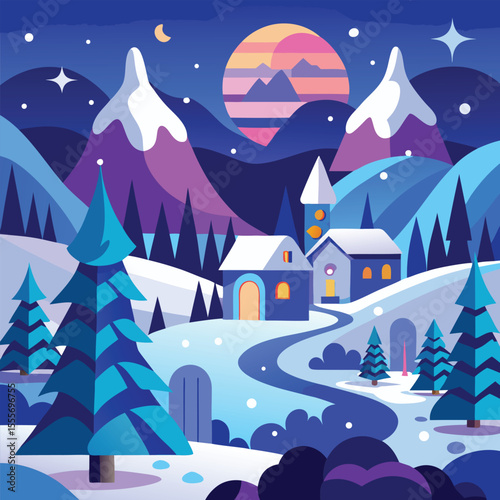 Christmas winter landscape background. Abstract Vector