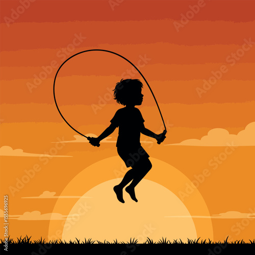 silhouette of a child playing jump rope