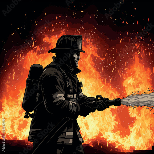 vector of firefighter in fire