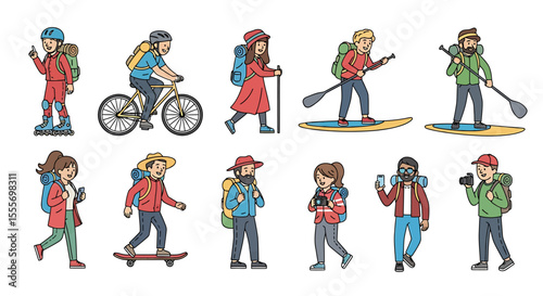 Diverse Group of People Enjoying Outdoor Activities with Backpacks