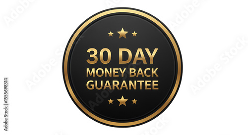 Circular 30Day Money Back Guarantee Seal with Gold Accents.