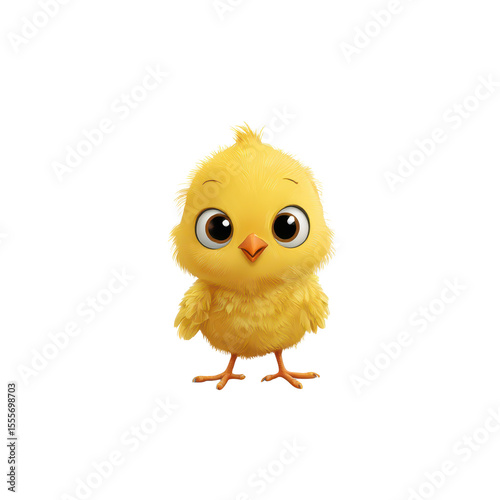 Cheerful Yellow Chick with Big Eyes Standing Solo Against a Bright White Background Perfect for Children's Illustrations and Cute Animal Imagery