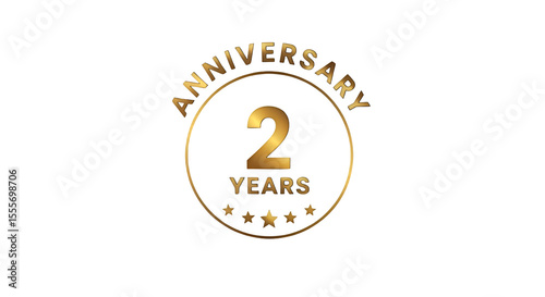 Gold 2nd Anniversary Badge Circular Emblem with Anniversary 2 Years in Elegant Gold Lettering and Stars.