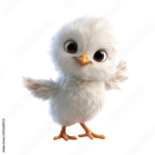 Charming and Adorable Cartoonish Baby Bird with Fluffy White Feathers and Big Expressive Eyes, Offering an Endearing Pose and Bringing Joy to Viewers