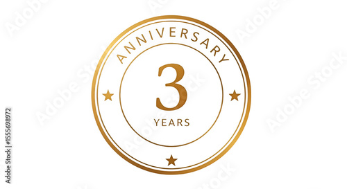Gold 3rd Anniversary Badge with Stars Elegant Circular Design.