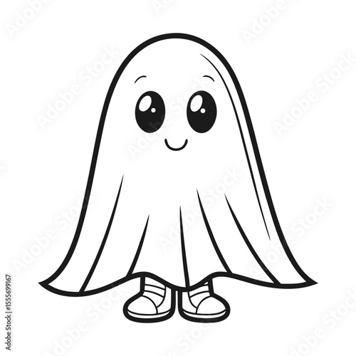 Ghost With A Cute Shy Expression Child Friendly Halloween Vector Illustration