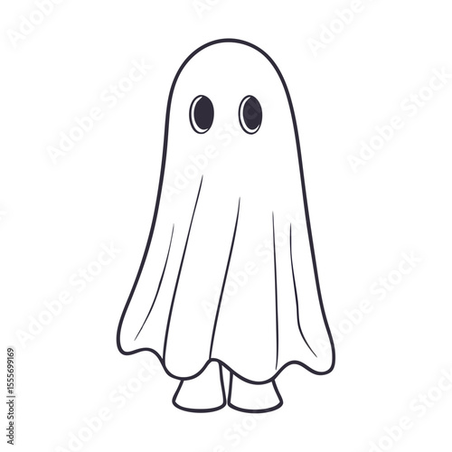 Ghost With A Cute Shy Pose Cartoon Halloween Clipart Vector Illustration