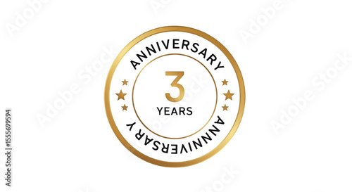 Golden 3 Years Anniversary Badge with Stars and Circular Design.
