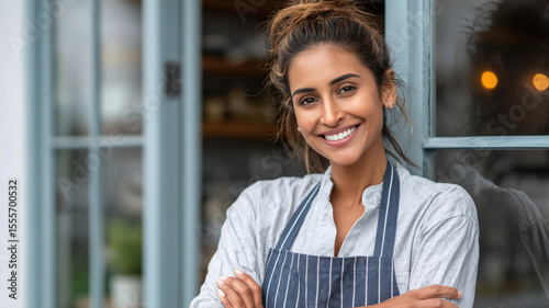 young indian woman standing at restaurant