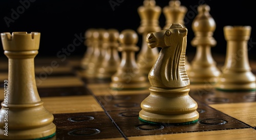 Wallpaper Mural Close-up shot of a strategic chess game in progress, with a knight and rook prominently featured on the board, symbolizing intellect and competition Torontodigital.ca