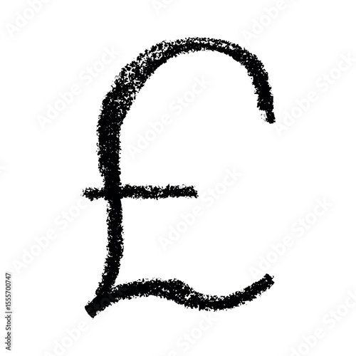 Hand drawn british pound currency symbol. Brush stroke doodle. Single element for design