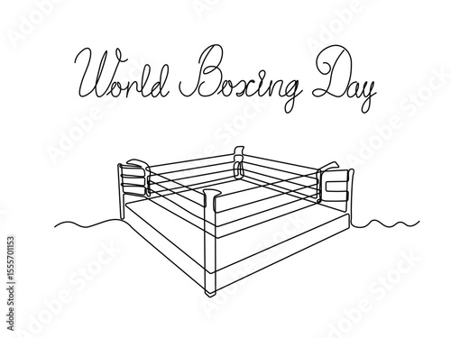 World Boxing Day. Abstract boxing ring, continuous single one line art hand drawing sketch, logo