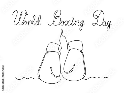 World Boxing Day. Abstract pair of boxing gloves, continuous single one line art hand drawing sketch, logo