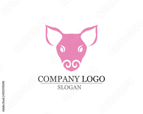 Pig Head Logo design vector template. Pork BBQ Grill Restaurant Logotype negative space style icon